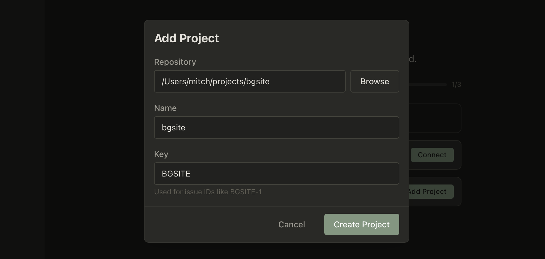 Add project screen