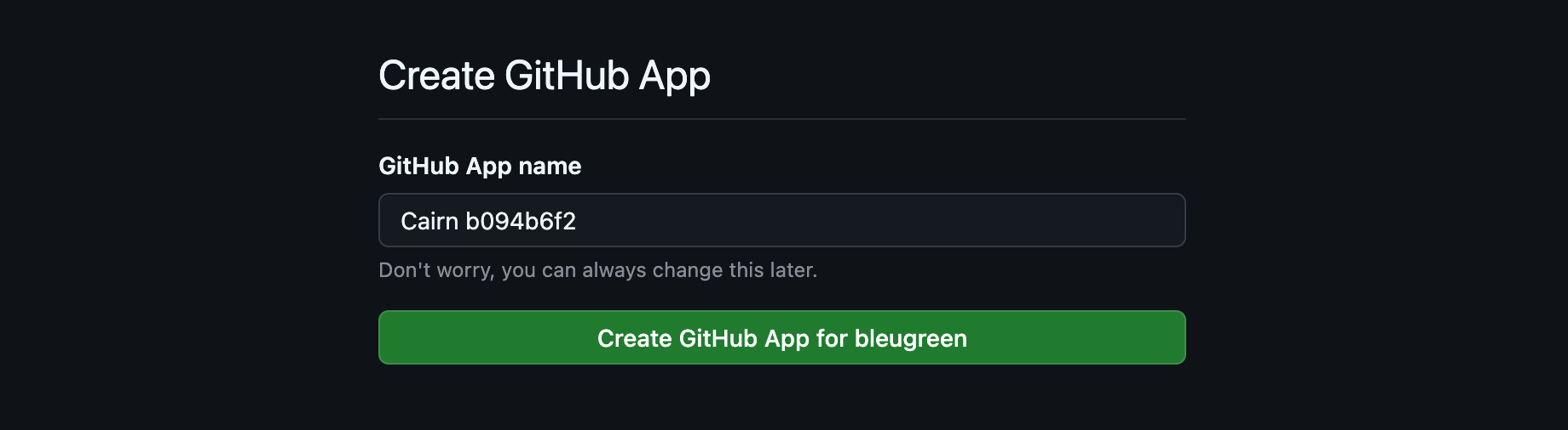 Create GitHub App screen
